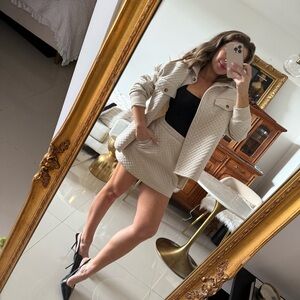 Cream Quilted Skirt Set — Tailored Two-Piece for Women